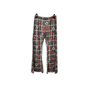 Hot Kiss Black White Pink Plaid Floral Flare Leg Pants Leggings Large